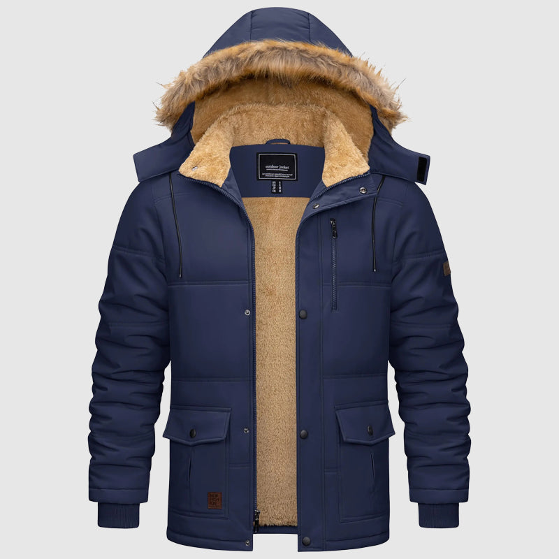 Lisbon Men’s Fleece-Lined Hooded Parka – Water-Repellent Winter Insulated Coat