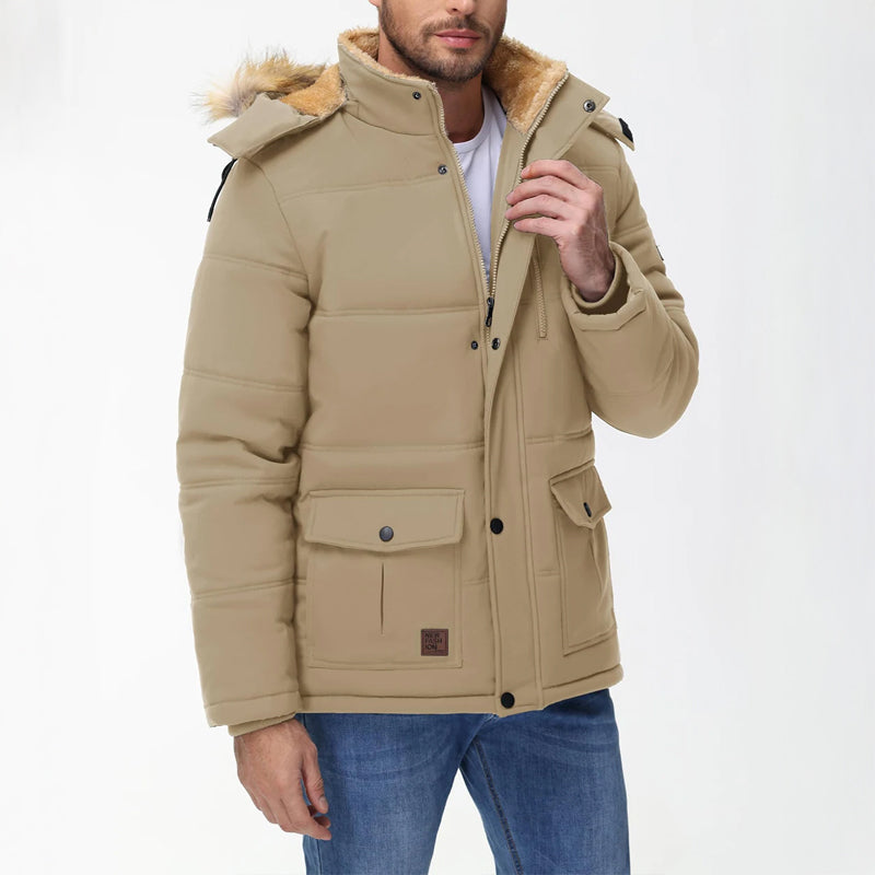 Lisbon Men’s Fleece-Lined Hooded Parka – Water-Repellent Winter Insulated Coat