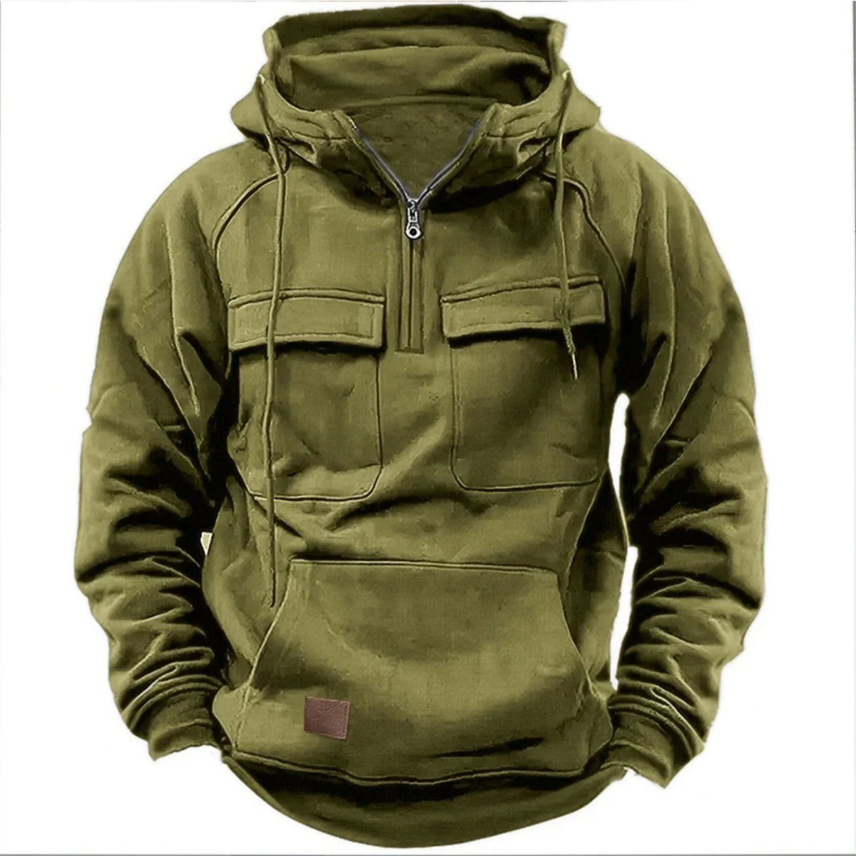 Deluca Men’s Quarter-Zip Hoodie – Sueded Fleece with Cargo Pockets