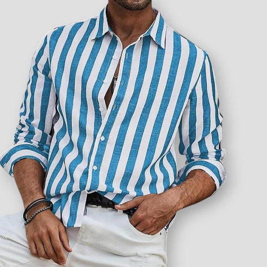 Berto Men’s Striped Shirt – Cotton Blend Long Sleeve Button Down