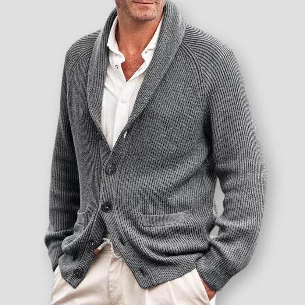 Larsen Men’s Cardigan Sweater – Wool-Blend Knit with Turn-Down Collar