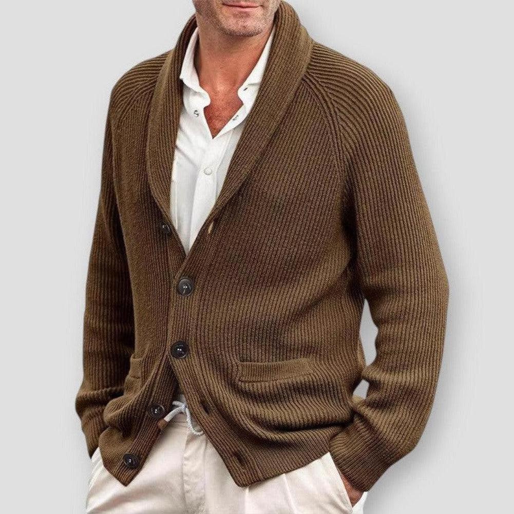 Larsen Men’s Cardigan Sweater – Wool-Blend Knit with Turn-Down Collar