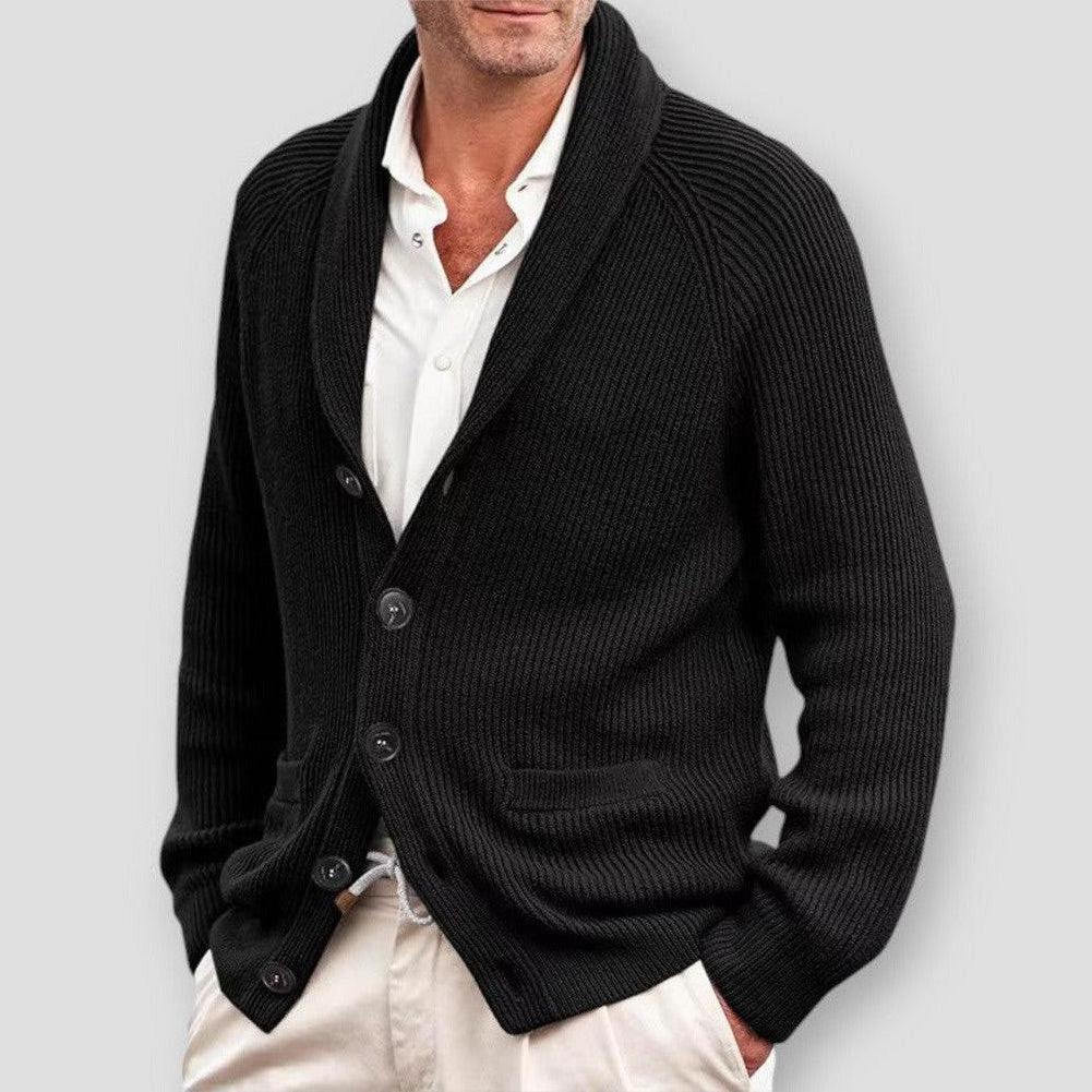 Larsen Men’s Cardigan Sweater – Wool-Blend Knit with Turn-Down Collar
