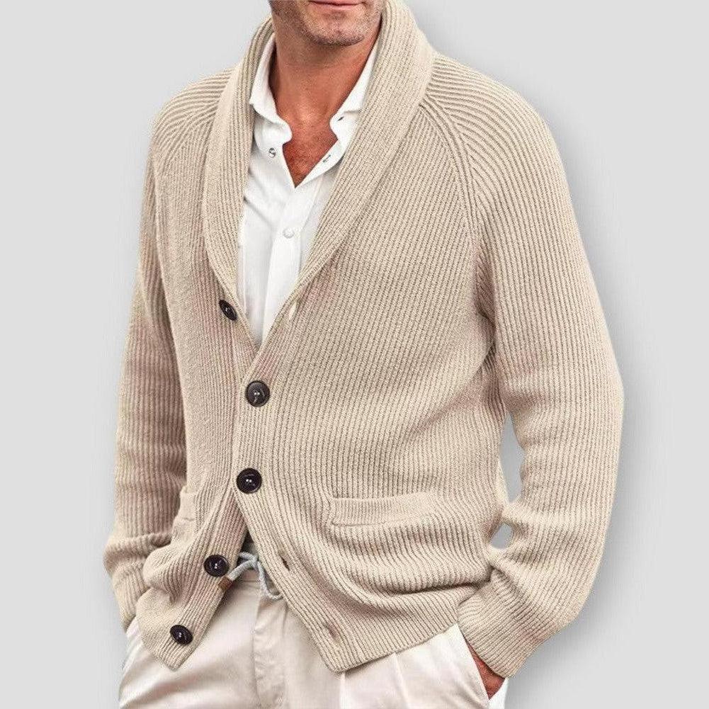 Larsen Men’s Cardigan Sweater – Wool-Blend Knit with Turn-Down Collar