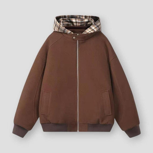 Hudson Men’s Hooded Bomber Jacket – Cotton-Padded with Detachable Plaid Lining