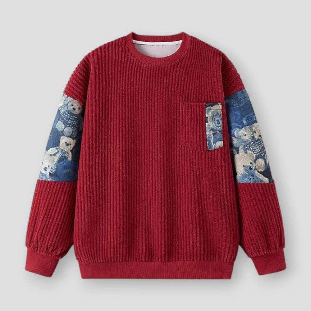 Liam Men’s Pullover Sweatshirt – Vintage Bear Embroidery in Soft Cotton Fleece