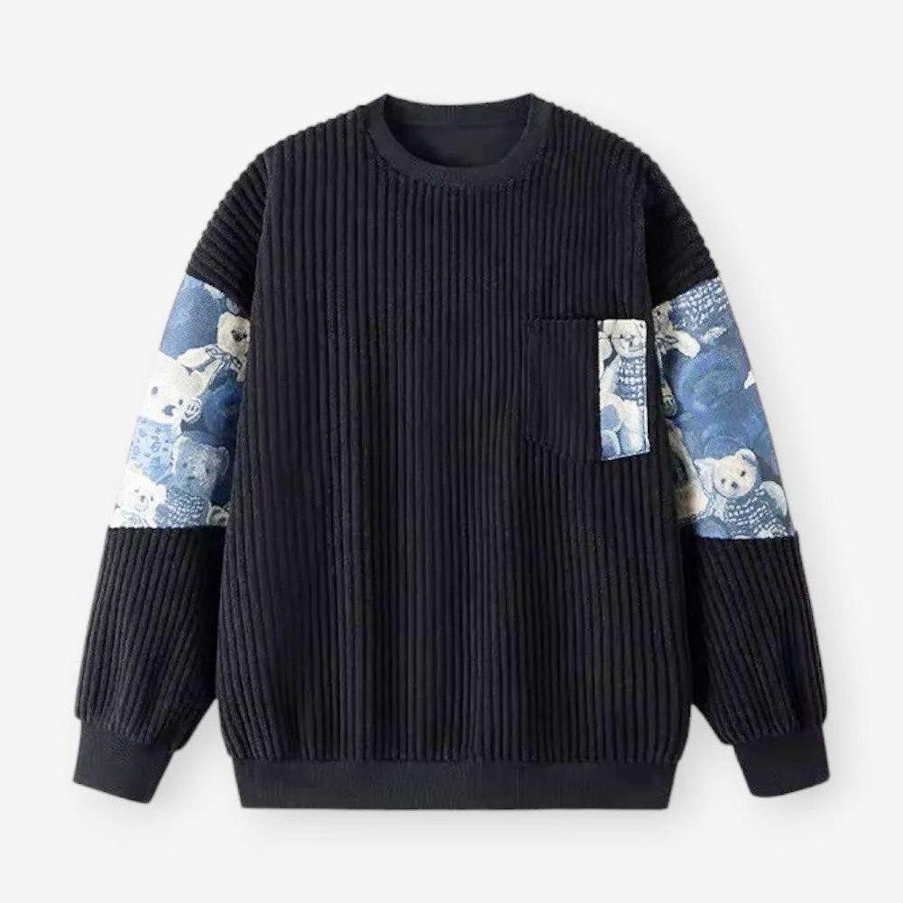 Liam Men’s Pullover Sweatshirt – Vintage Bear Embroidery in Soft Cotton Fleece