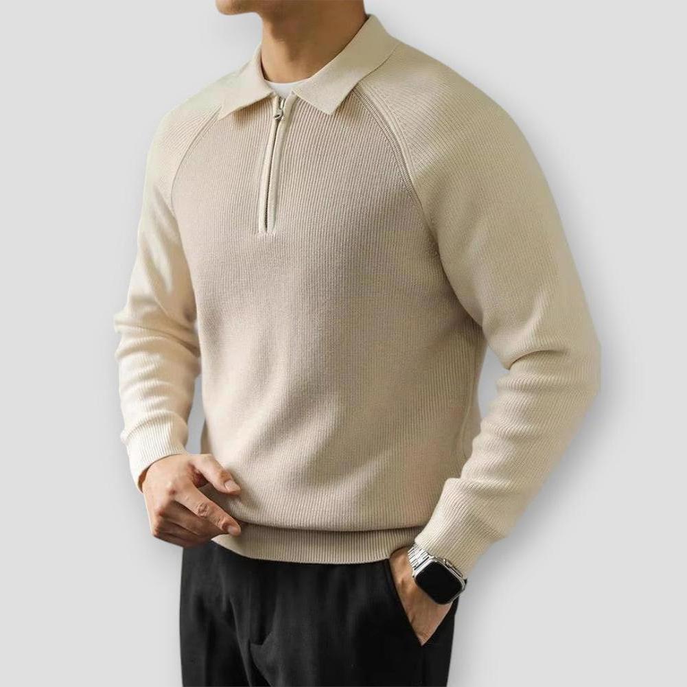 Danny Men’s Quarter Zip Sweater – Knit Polo Pullover with Contrast Panels