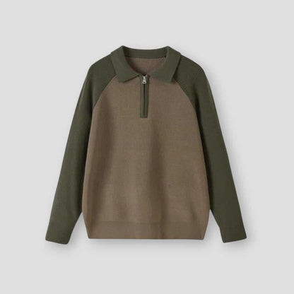 Danny Men’s Quarter Zip Sweater – Knit Polo Pullover with Contrast Panels