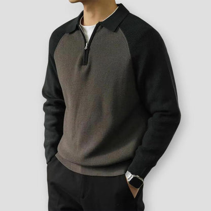 Danny Men’s Quarter Zip Sweater – Knit Polo Pullover with Contrast Panels
