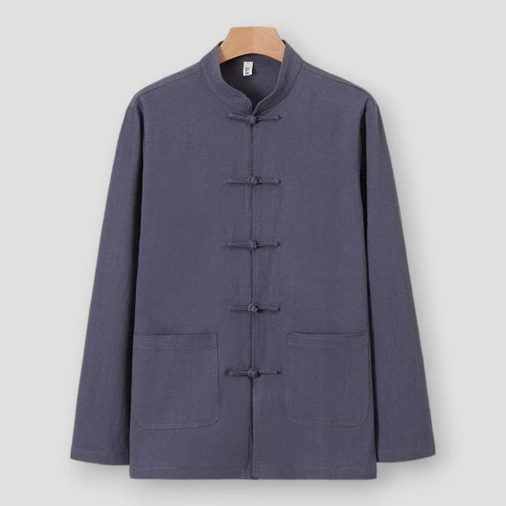 Tristan Men’s Linen Long Sleeve Shirt – Mandarin Collar with Relaxed Fit
