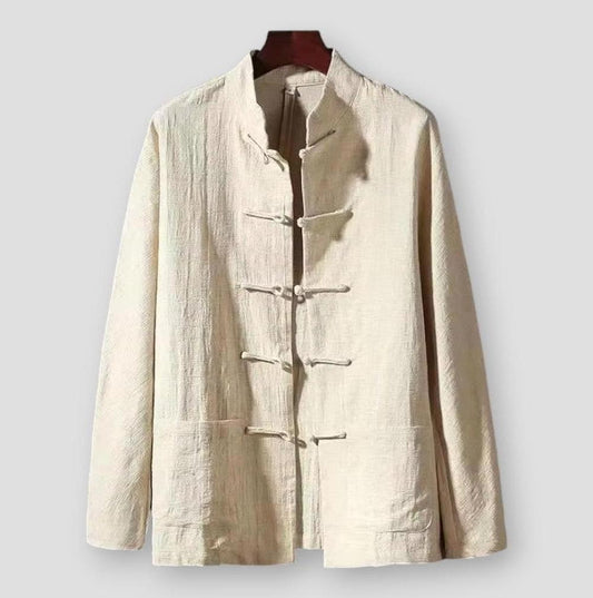 Tristan Men’s Linen Long Sleeve Shirt – Mandarin Collar with Relaxed Fit