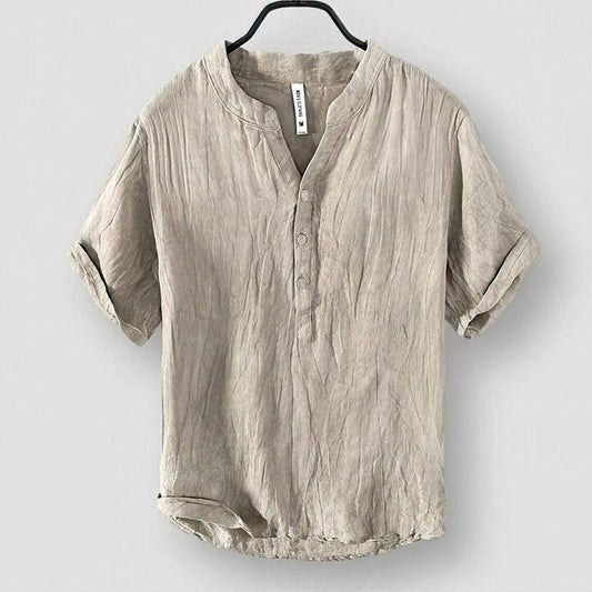 Marriott Men’s Linen Shirt – Relaxed V-Neck Long Sleeve for Summer Comfort