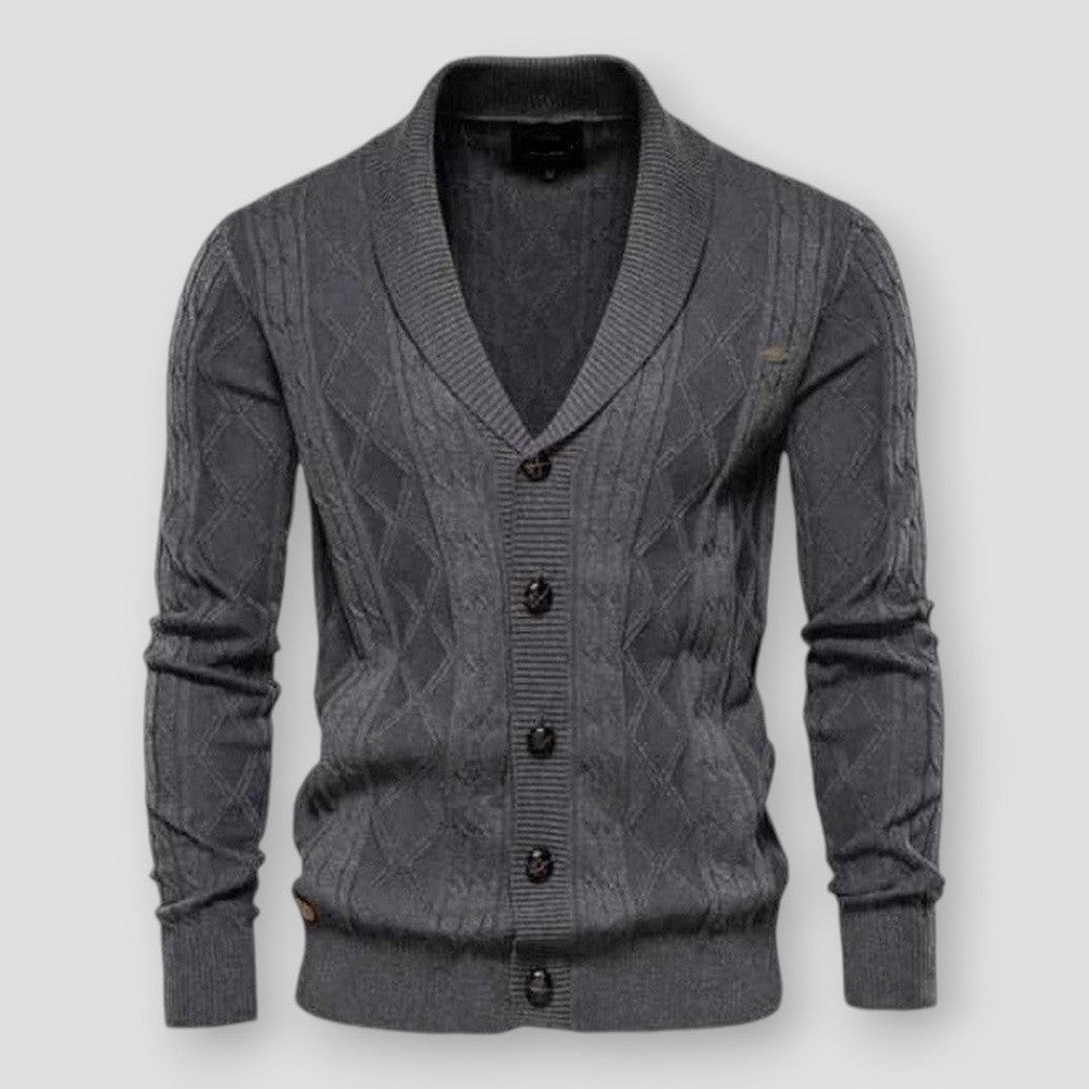 Harrison Men’s Wool Cardigan – V-Neck Thick Knit Cardigan
