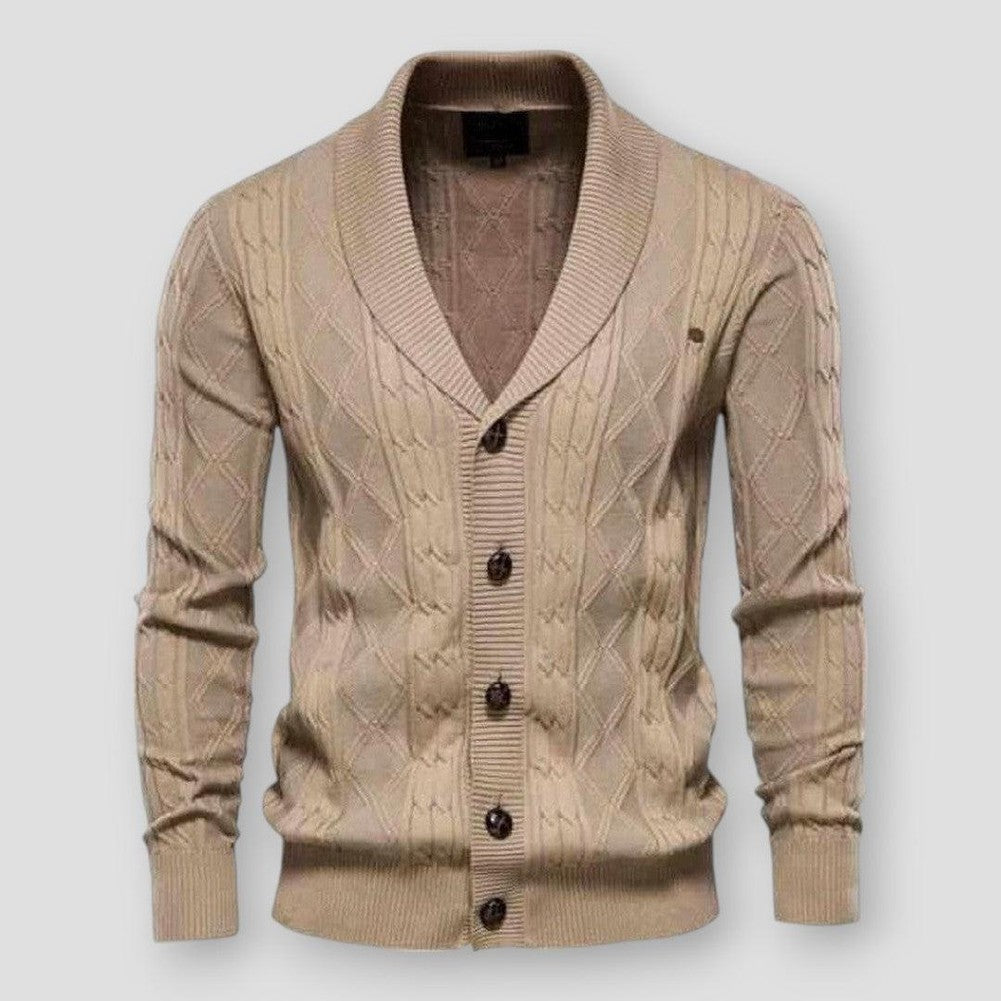 Harrison Men’s Wool Cardigan – V-Neck Thick Knit Cardigan