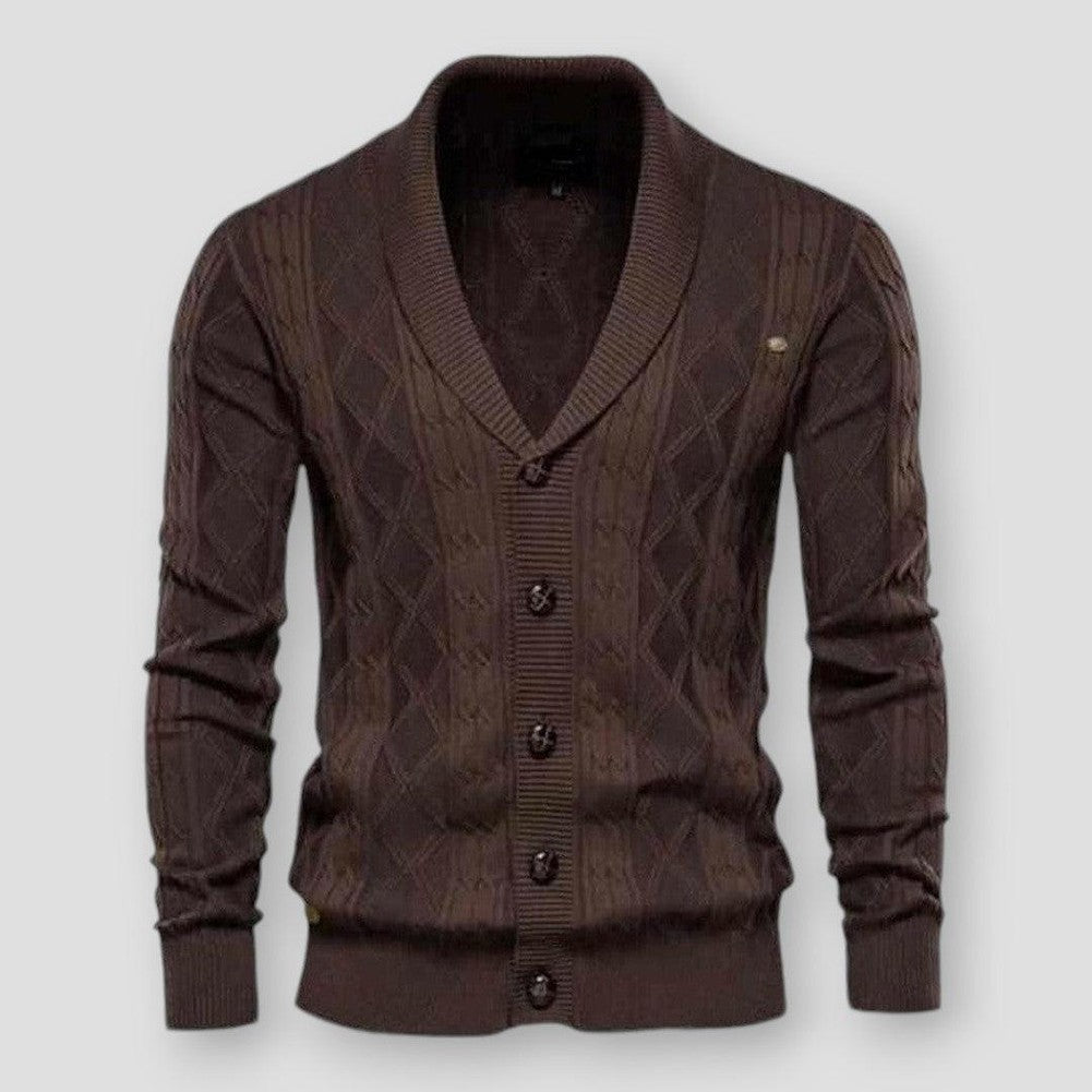 Harrison Men’s Wool Cardigan – V-Neck Thick Knit Cardigan