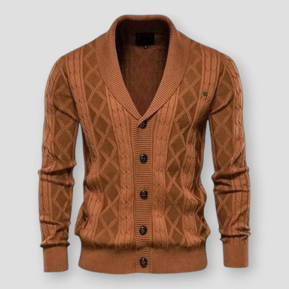 Harrison Men’s Wool Cardigan – V-Neck Thick Knit Cardigan