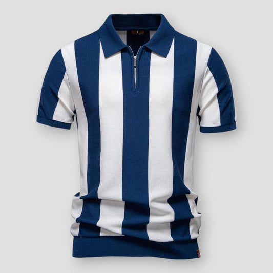 Manuel Men’s Knitted Polo Shirt – Striped Retro Zip Collar in Breathable Blend