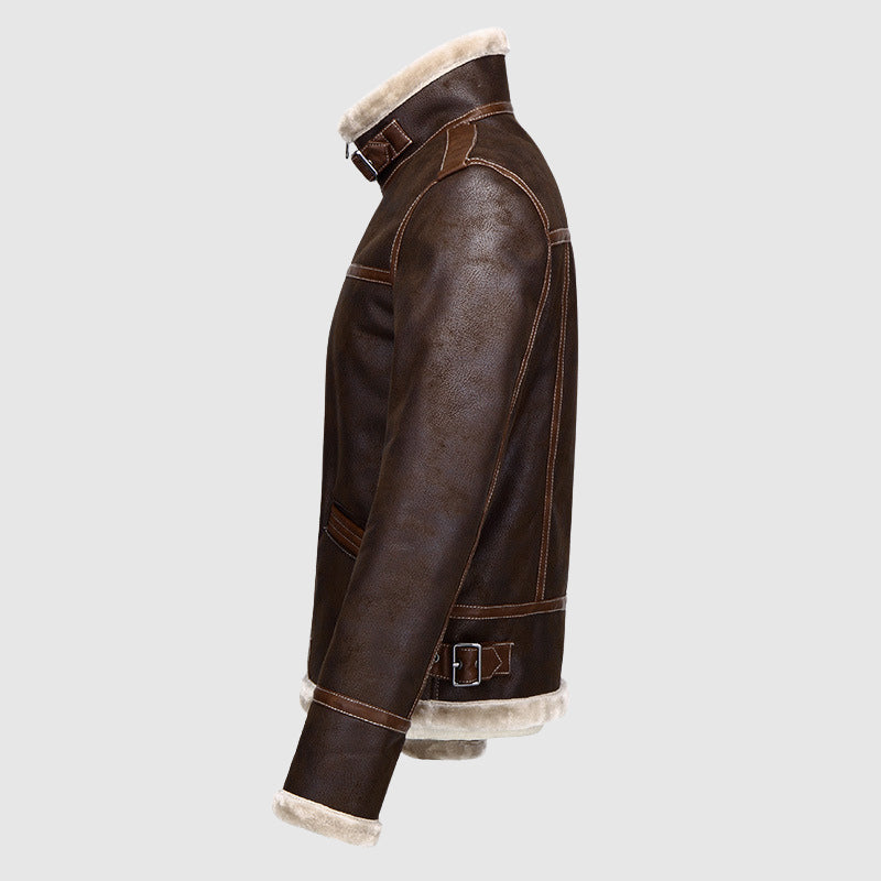 Maxime Men’s Leather Bomber Jacket – Shearling-Lined Aviator Jacket