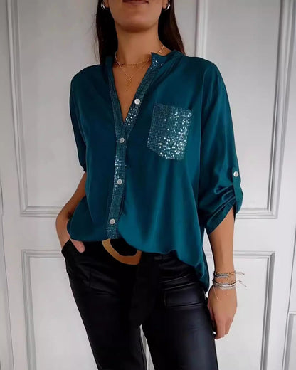 Beatrice Women's Sequin Blouse – Cotton with Relaxed Chic Fit