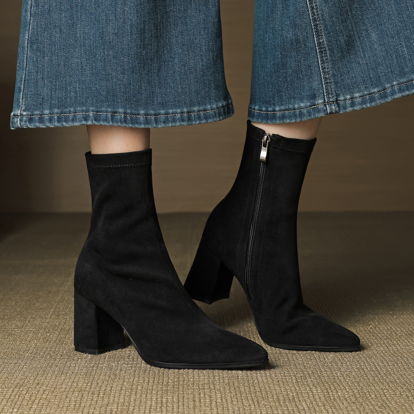 Sheyla Women’s Suede Ankle Boots – Genuine Suede with Block Heel & Side Zip