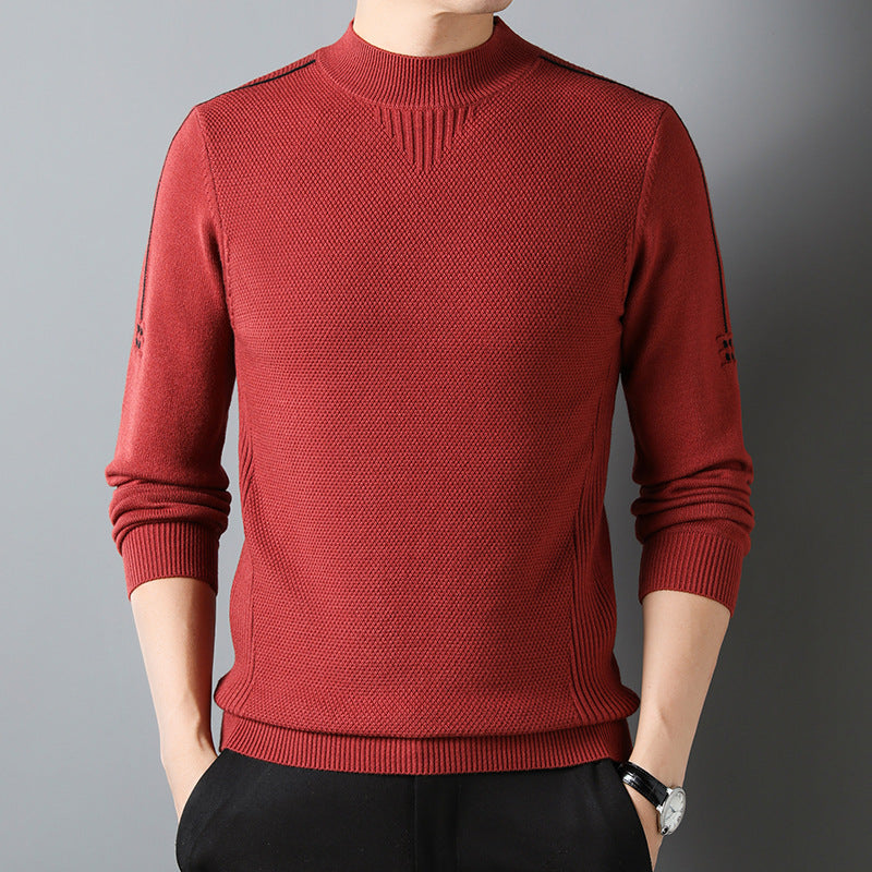 Nevan Men’s Sweater – Soft Textured Jacquard Knit Mock-Neck Jumper