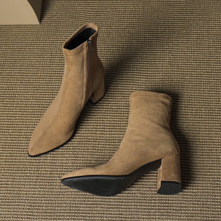 Sheyla Women’s Suede Ankle Boots – Genuine Suede with Block Heel & Side Zip