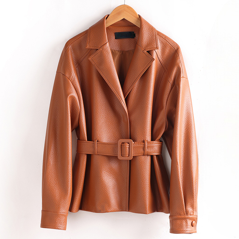 Flora Women’s Leather Jacket – Retro Belted & Structured Fit