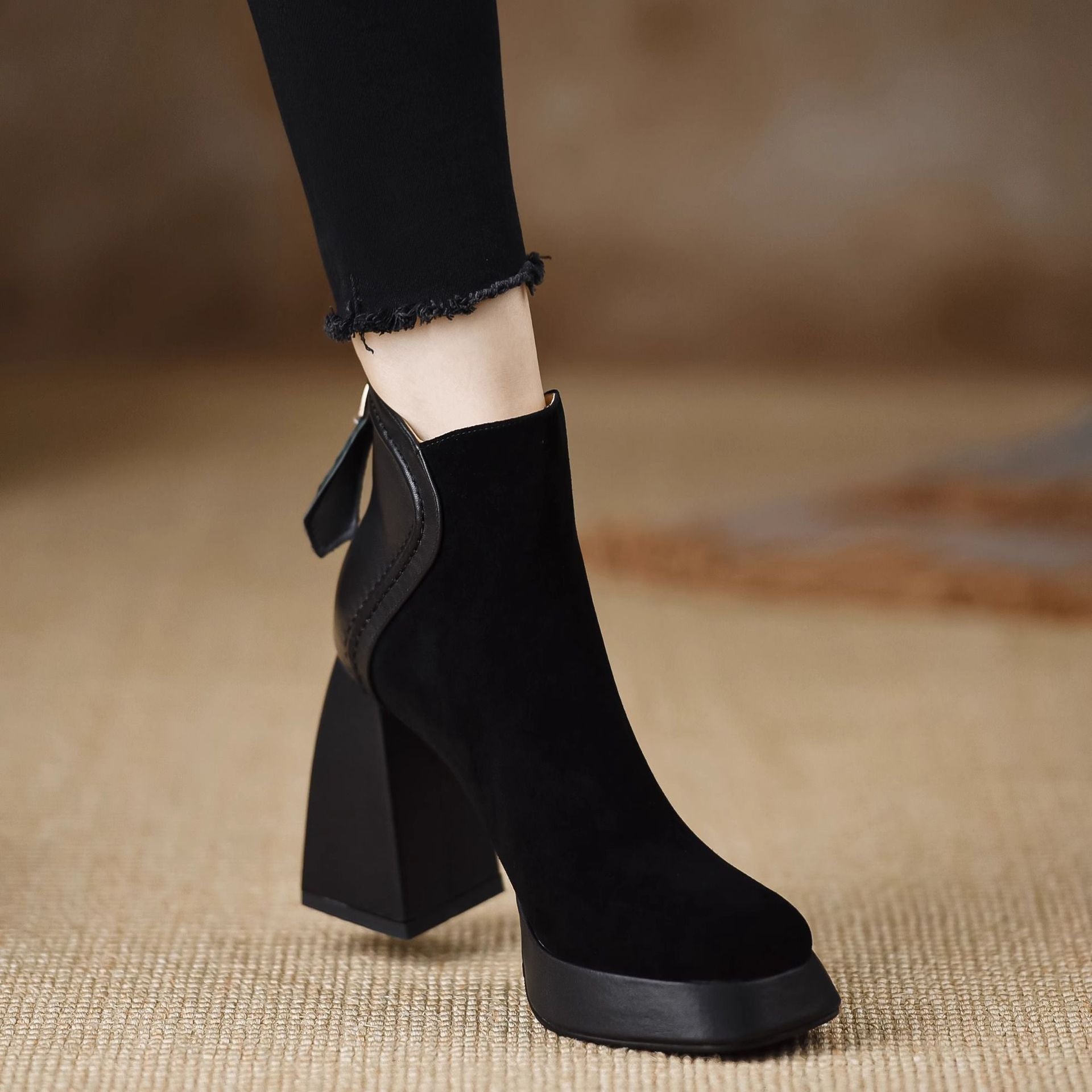 Janelle Women’s Suede Platform Boots – Cushioned Block Heel with Back Zip