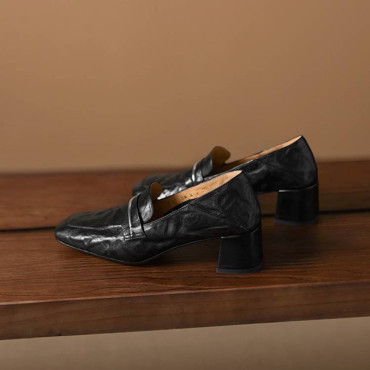 Diana Women’s Leather Heels – Mid Block Loafers