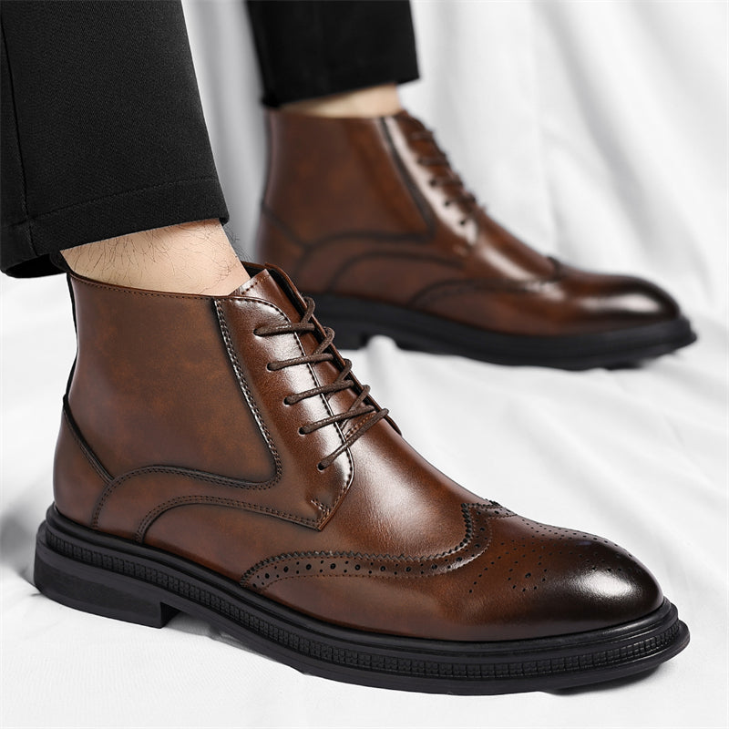 Antonio Men’s Leather Brogue Boots – Genuine Leather with Cushioned Sole