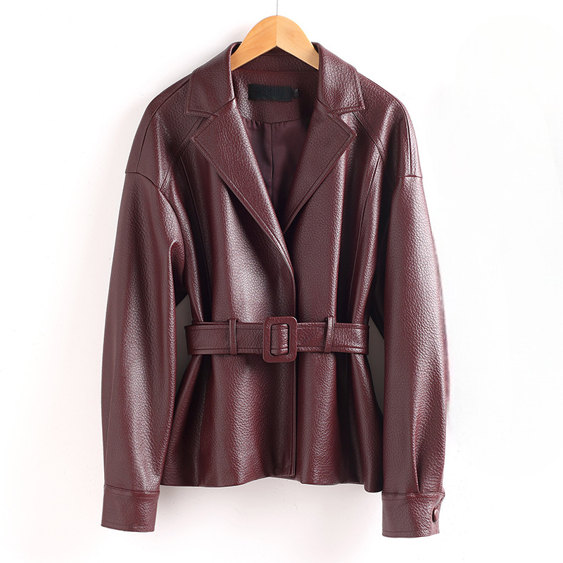 Flora Women’s Leather Jacket – Retro Belted & Structured Fit