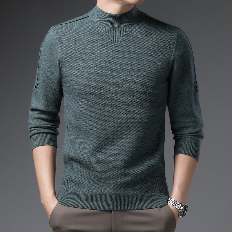 Nevan Men’s Sweater – Soft Textured Jacquard Knit Mock-Neck Jumper