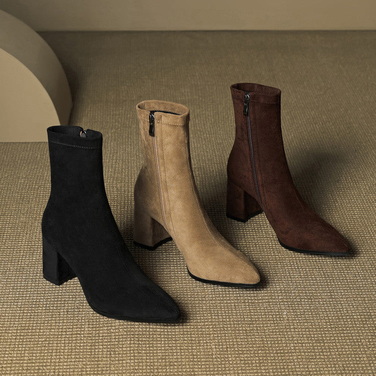 Sheyla Women’s Suede Ankle Boots – Genuine Suede with Block Heel & Side Zip