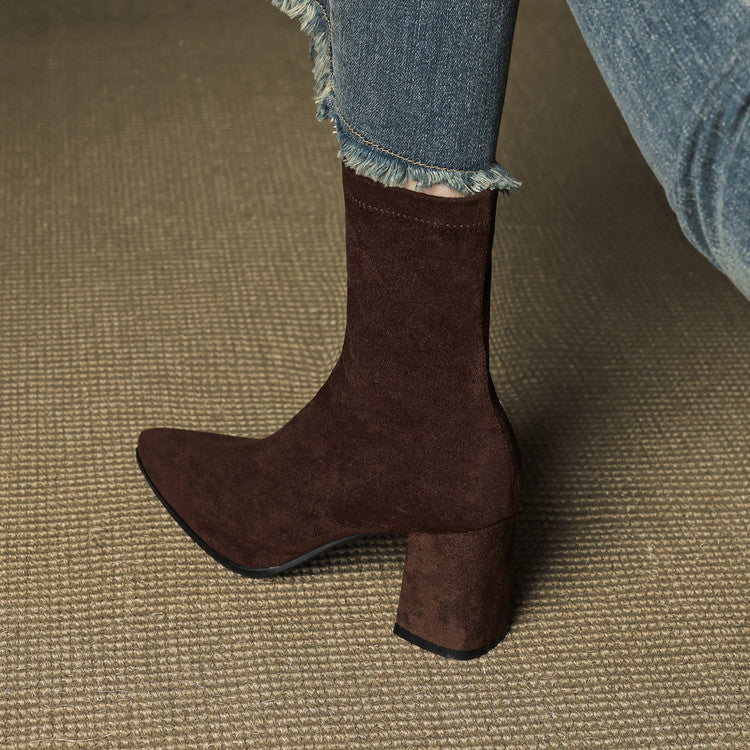 Sheyla Women’s Suede Ankle Boots – Genuine Suede with Block Heel & Side Zip