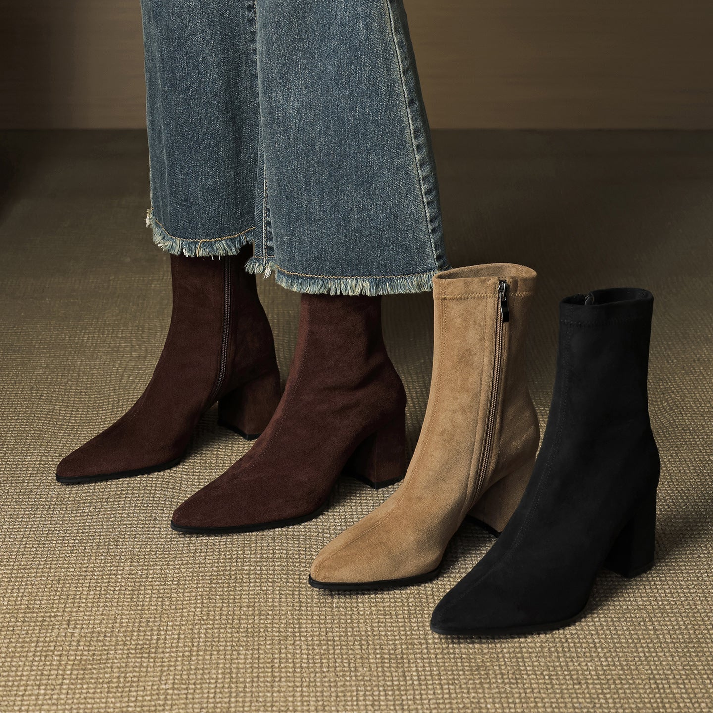 Sheyla Women’s Suede Ankle Boots – Genuine Suede with Block Heel & Side Zip