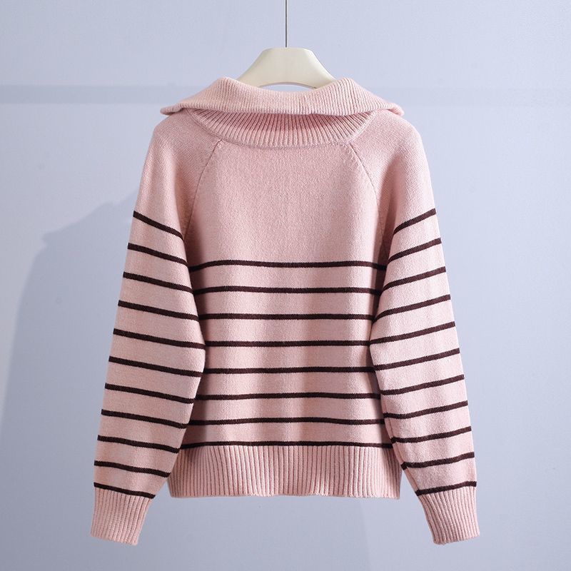 Monira Women’s Quarter-Zip Sweater – Cotton-Blend Striped Knit Pullover