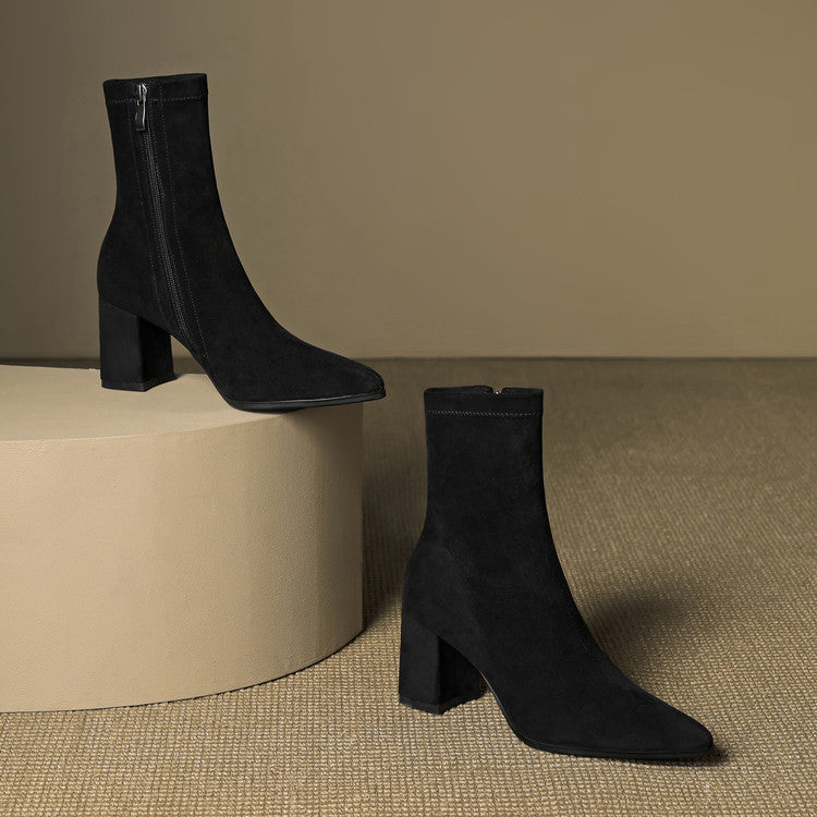 Sheyla Women’s Suede Ankle Boots – Genuine Suede with Block Heel & Side Zip