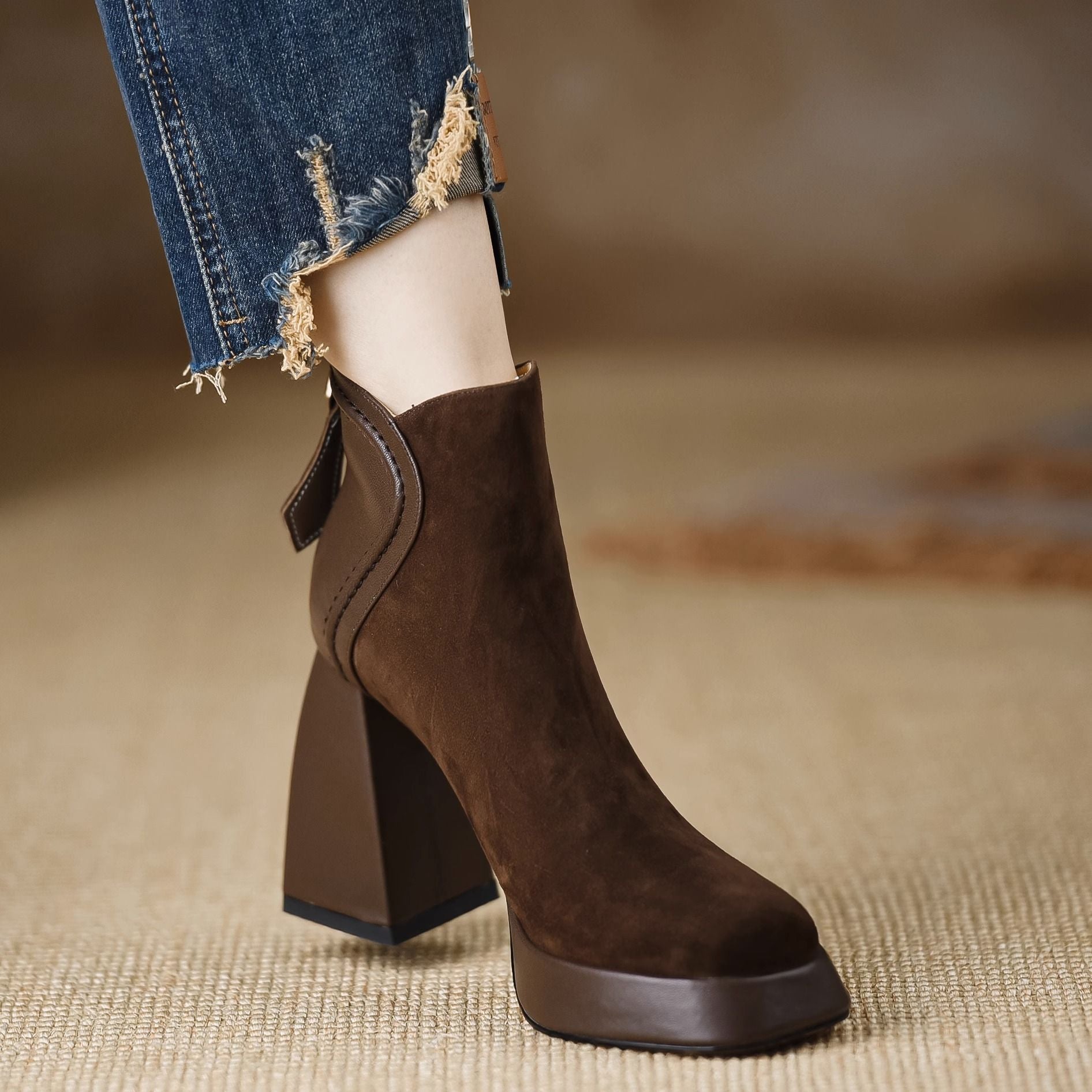 Janelle Women’s Suede Platform Boots – Cushioned Block Heel with Back Zip