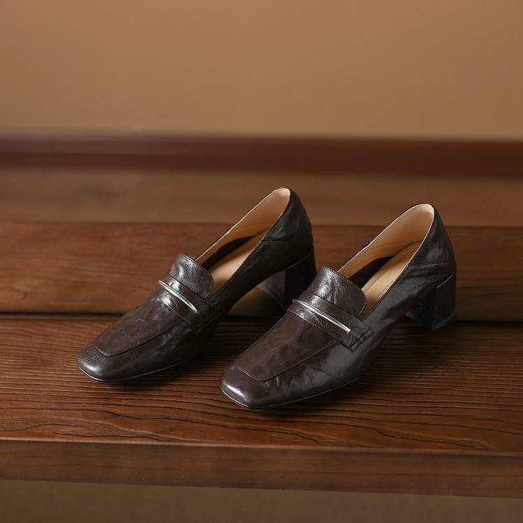 Diana Women’s Leather Heels – Mid Block Loafers