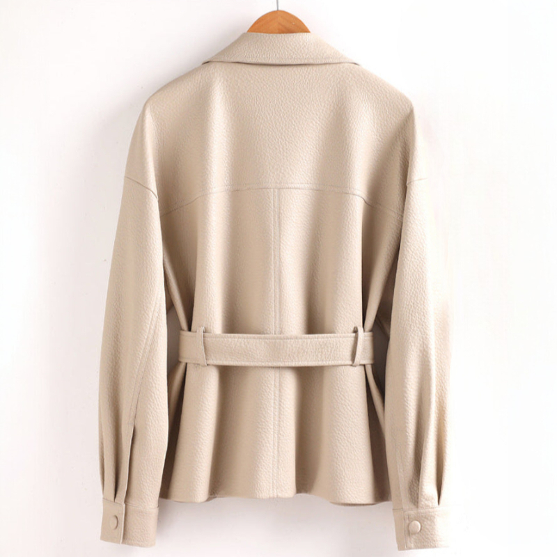 Flora Women’s Leather Jacket – Retro Belted & Structured Fit