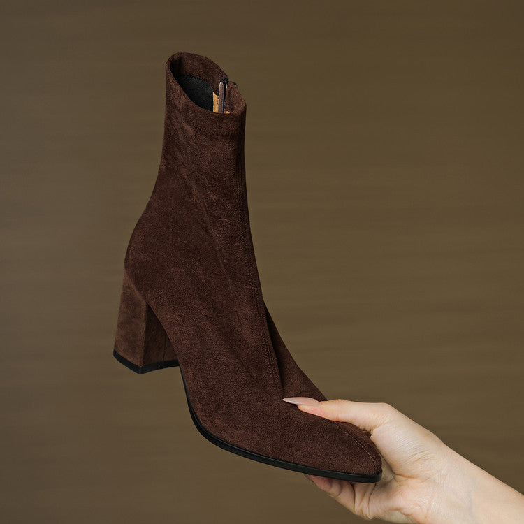 Sheyla Women’s Suede Ankle Boots – Genuine Suede with Block Heel & Side Zip