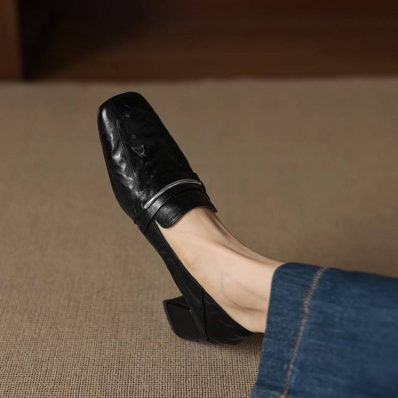 Diana Women’s Leather Heels – Mid Block Loafers