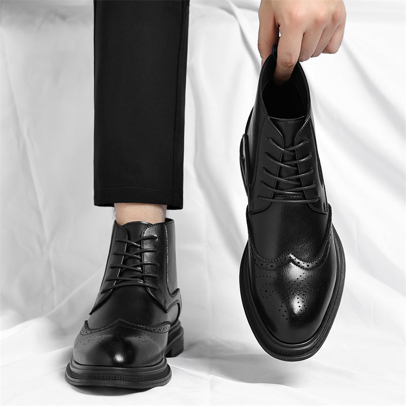 Antonio Men’s Leather Brogue Boots – Genuine Leather with Cushioned Sole