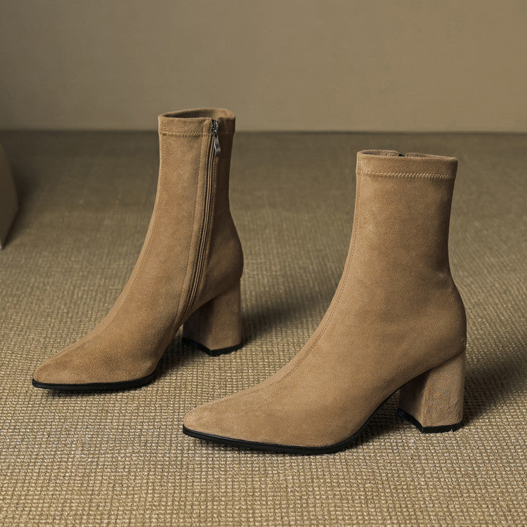 Sheyla Women’s Suede Ankle Boots – Genuine Suede with Block Heel & Side Zip
