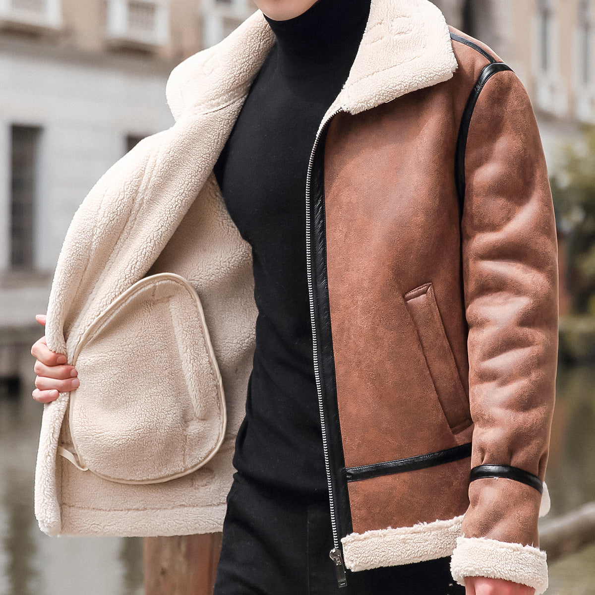 Ashford Men’s Leather Jacket – Shearling-Lined Zip Up Jacket