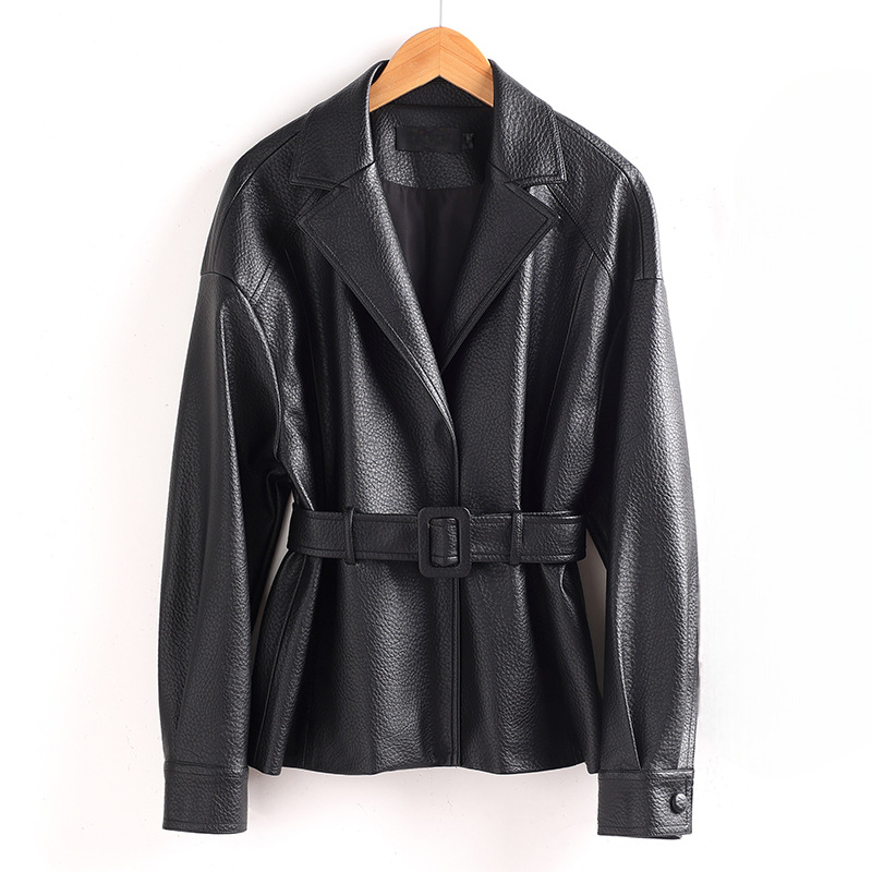 Flora Women’s Leather Jacket – Retro Belted & Structured Fit