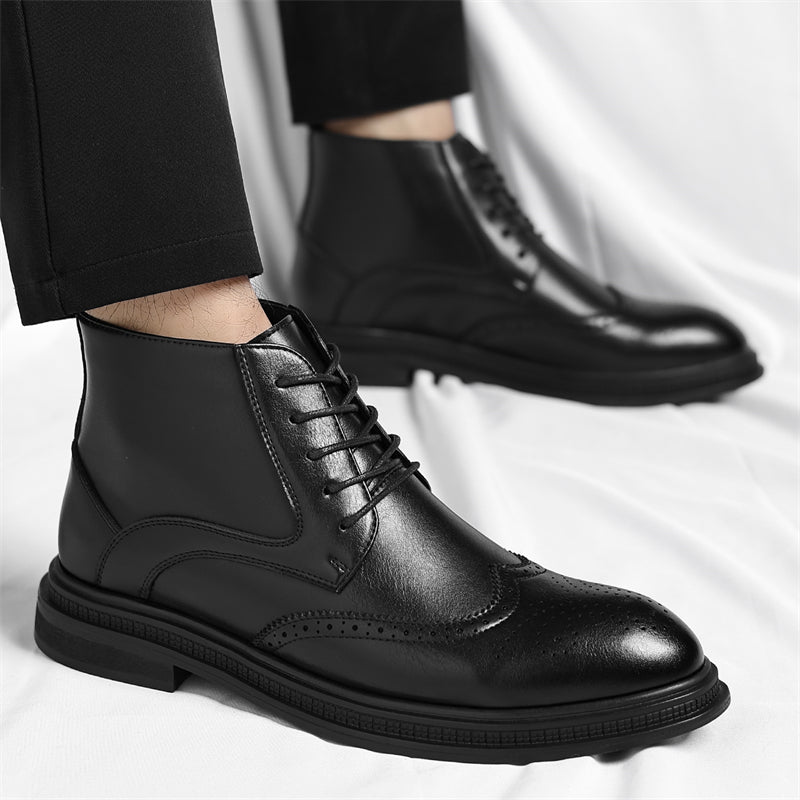 Antonio Men’s Leather Brogue Boots – Genuine Leather with Cushioned Sole