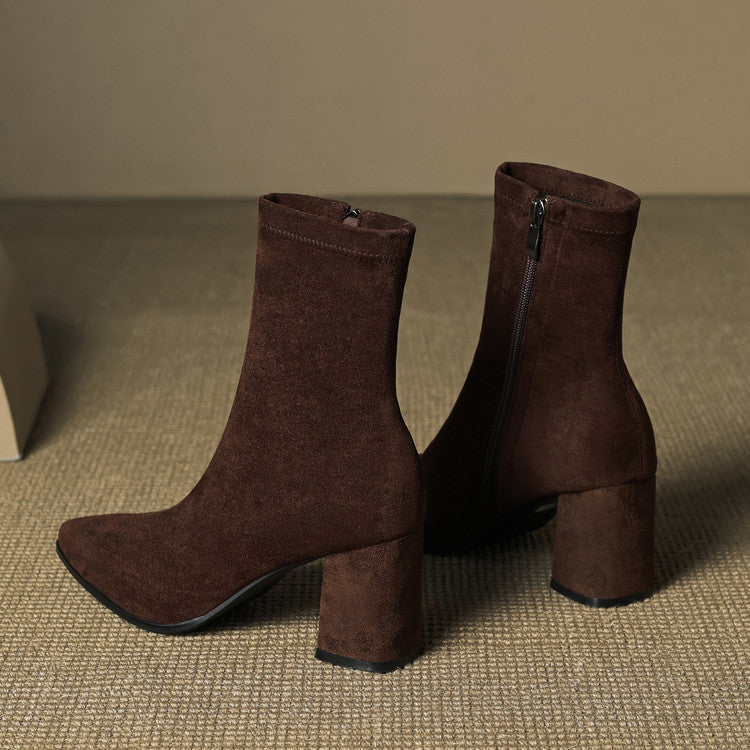 Sheyla Women’s Suede Ankle Boots – Genuine Suede with Block Heel & Side Zip