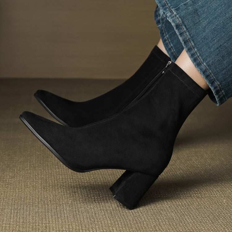 Sheyla Women’s Suede Ankle Boots – Genuine Suede with Block Heel & Side Zip
